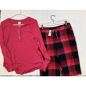 Soma ~Two Piece Pajama Set~ Pink/Black Plaid Jubilation Stretch Flannel NWT